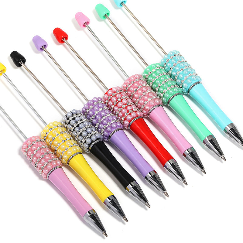 Heavy Industry diy Beaded Pen Multicolor Pearl String Beads Pen Rhinestone Chain Bead Pen Plastic Rotating Ballpoint Pen Wholesale