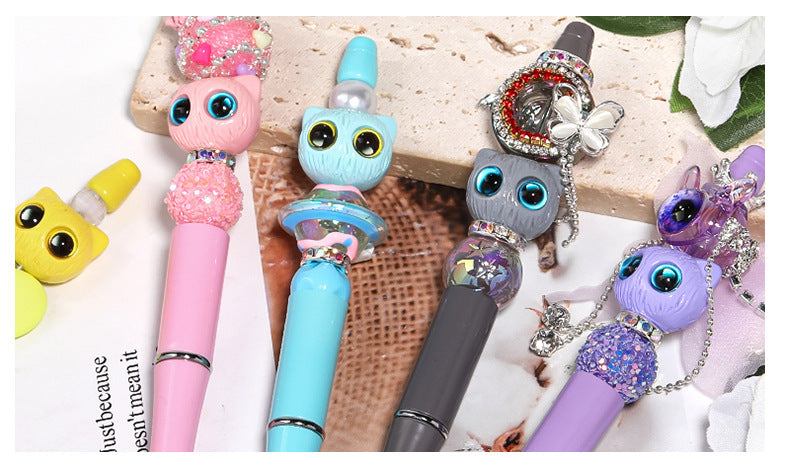 Heavy Industry diy Beaded Pen Multicolor Pearl String Beads Pen Rhinestone Chain Bead Pen Plastic Rotating Ballpoint Pen Wholesale