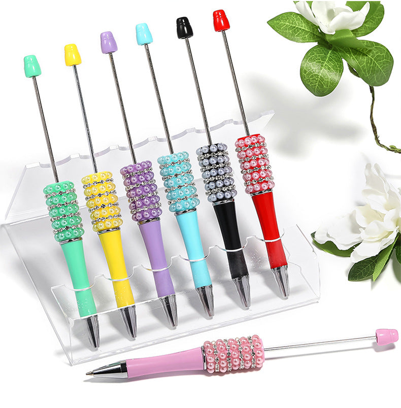 Heavy Industry diy Beaded Pen Multicolor Pearl String Beads Pen Rhinestone Chain Bead Pen Plastic Rotating Ballpoint Pen Wholesale