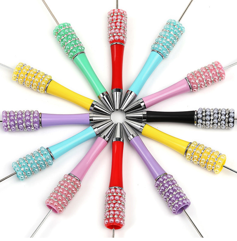 Heavy Industry diy Beaded Pen Multicolor Pearl String Beads Pen Rhinestone Chain Bead Pen Plastic Rotating Ballpoint Pen Wholesale