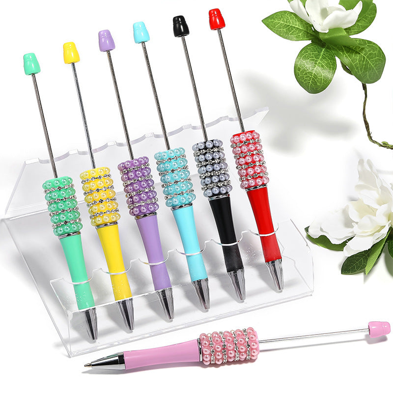 Heavy Industry diy Beaded Pen Multicolor Pearl String Beads Pen Rhinestone Chain Bead Pen Plastic Rotating Ballpoint Pen Wholesale