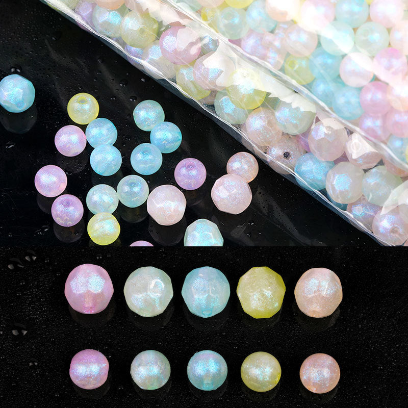 New Mermaid Aurora Horn Pearl Acrylic Thin and Glittering through Hole round Beads diy Beaded Bracelet Accessories Wholesale