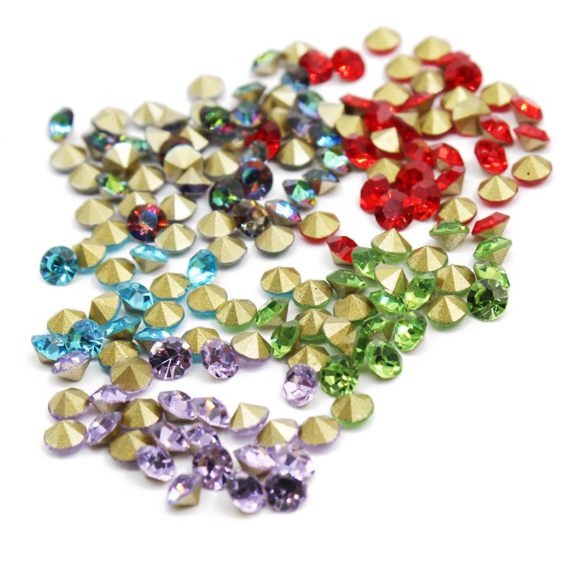 Factory Supply Imitation Austrian V-Bottomed Rhinestone Color round Glass Drill Phone Case Stick-on Crystals diy Jewelry Accessories Wholesale